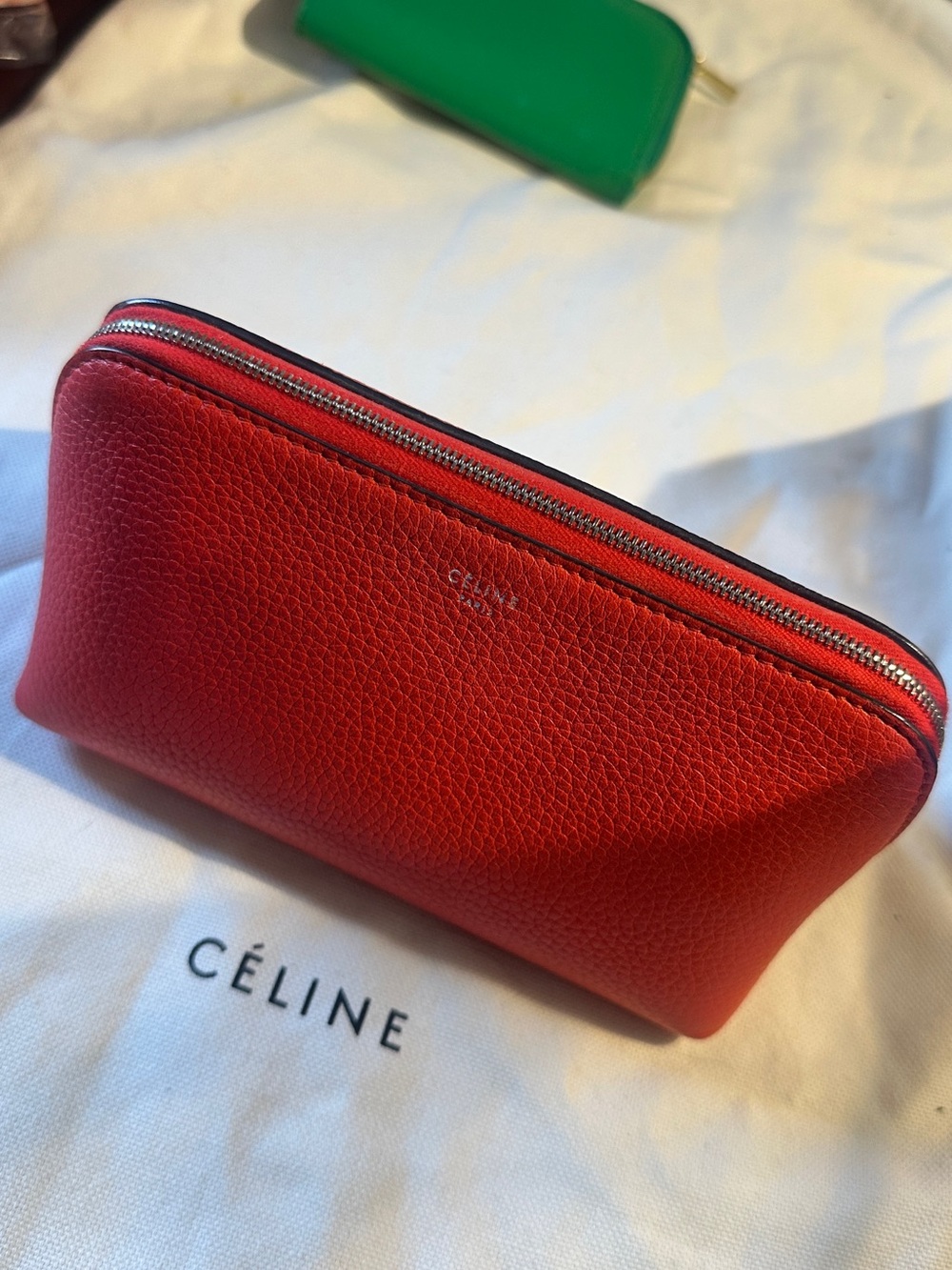 Celine Red Leather Cosmetic Pouch